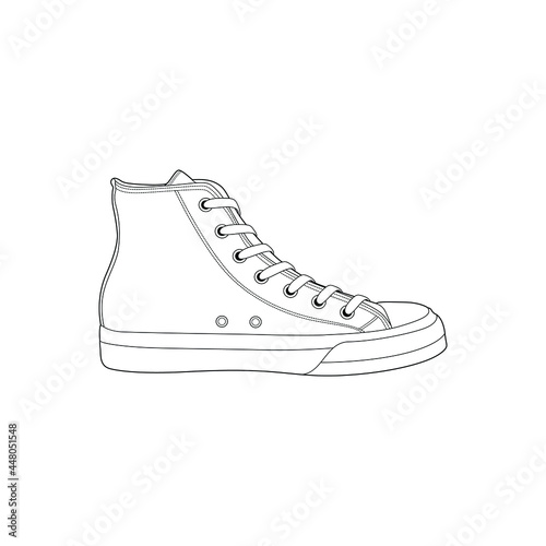 Hand drawn sketch of  shoes, sneakers for summer. Vector stock illustration. Sport wear for men and women