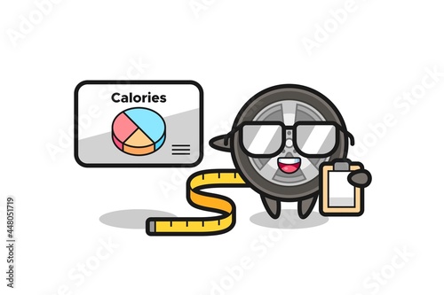 Illustration of car wheel mascot as a dietitian