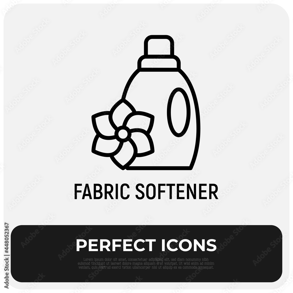 Bottle of fabric softener, cleaner, detergent thin line icon. Plastic  bottle with flower. Modern vector illustration. Stock Vector | Adobe Stock