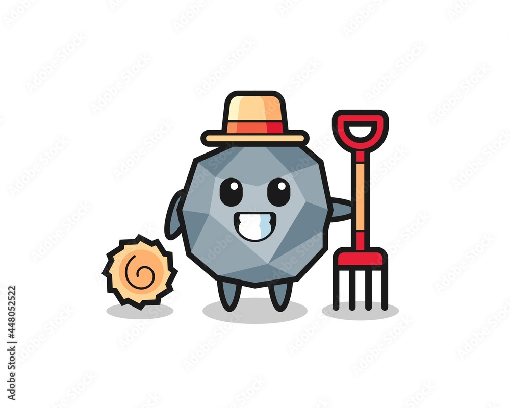 Mascot character of stone as a farmer