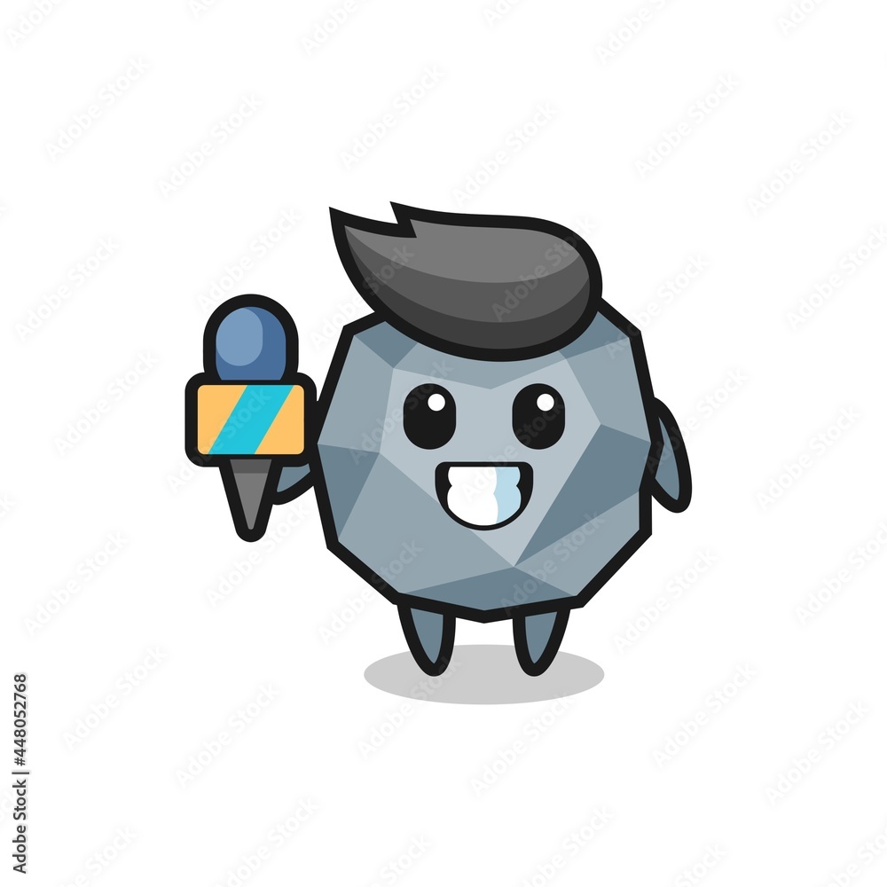 Character mascot of stone as a news reporter