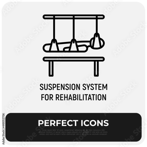 Rehabilitation for disabled or people with trauma thin line icon, suspension rope system for training. Modern vector illustration.