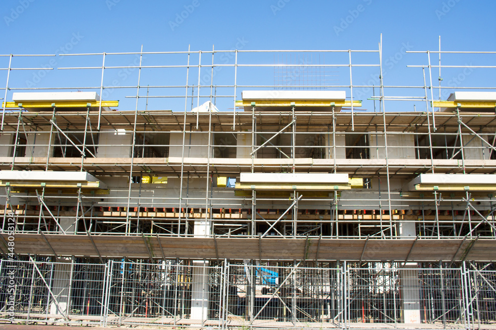 Closeup of scaffolding of a building under construction