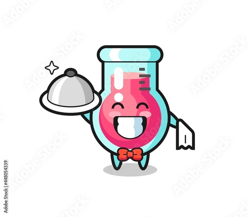 Character mascot of laboratory beaker as a waiters