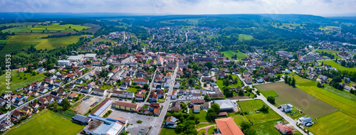 Aerial view of the city Bruck in der Oberpfalz in Germany, Bavaria on a sunny day in Spring