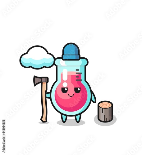 Character cartoon of laboratory beaker as a woodcutter