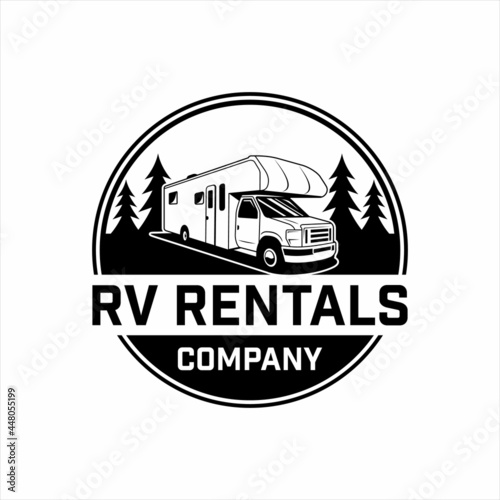 RV adventure vehicles logo with retro style design