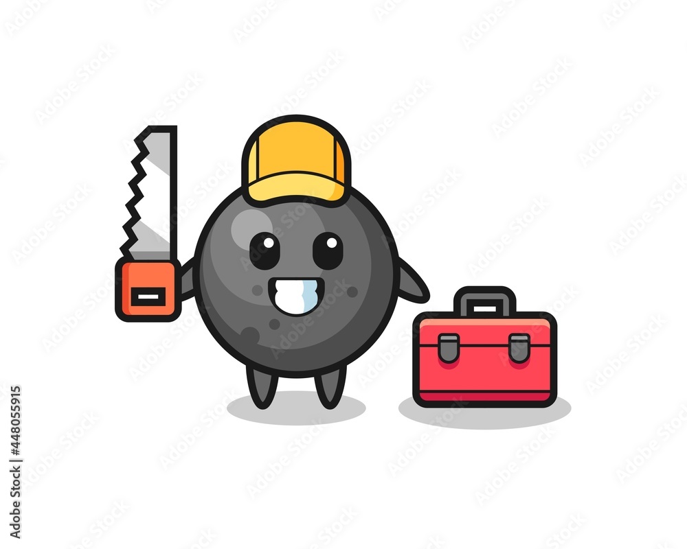Illustration of cannon ball character as a woodworker