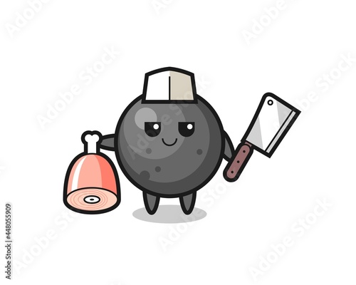 Illustration of cannon ball character as a butcher