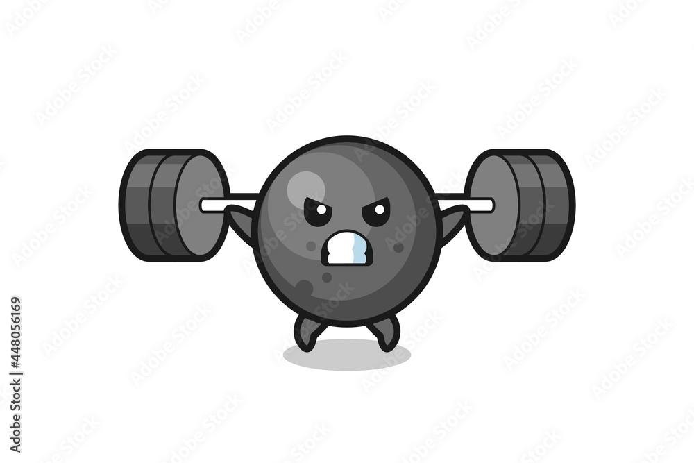 cannon ball mascot cartoon with a barbell cannon ball mascot cartoon with a barbell