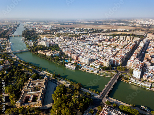 Aerial view of Seville with San Telmo Palace where local government resides in the foreground, Spain photo