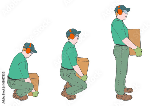 Keywords: ergonomic, lifting, technique, box, delivery, courier, cartoon, worker, carrying, package, shipping, people, service, holding, job, delivering, anatomy, business, parcel, person, cardboard, 