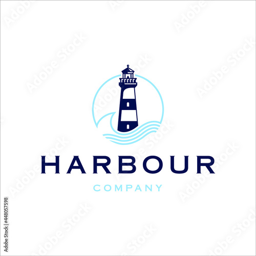Lighthouse and wave logo with classic style design