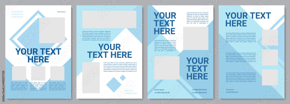 Blue corporate brochure template. Present infrormation. Flyer, booklet, leaflet print, cover design with copy space. Your text here. Vector layouts for magazines, annual reports, advertising posters