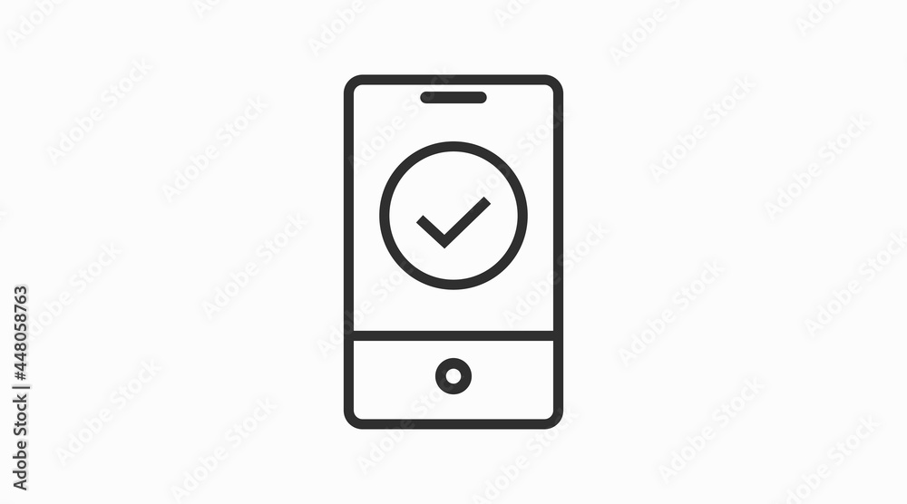 Smartphone Check Icon. Vector isolated editable linear illustration of a smartphone device with a check sign Smartphone Check Icon. Vector isolated editable linear illustration of a smartphone device with a check sign