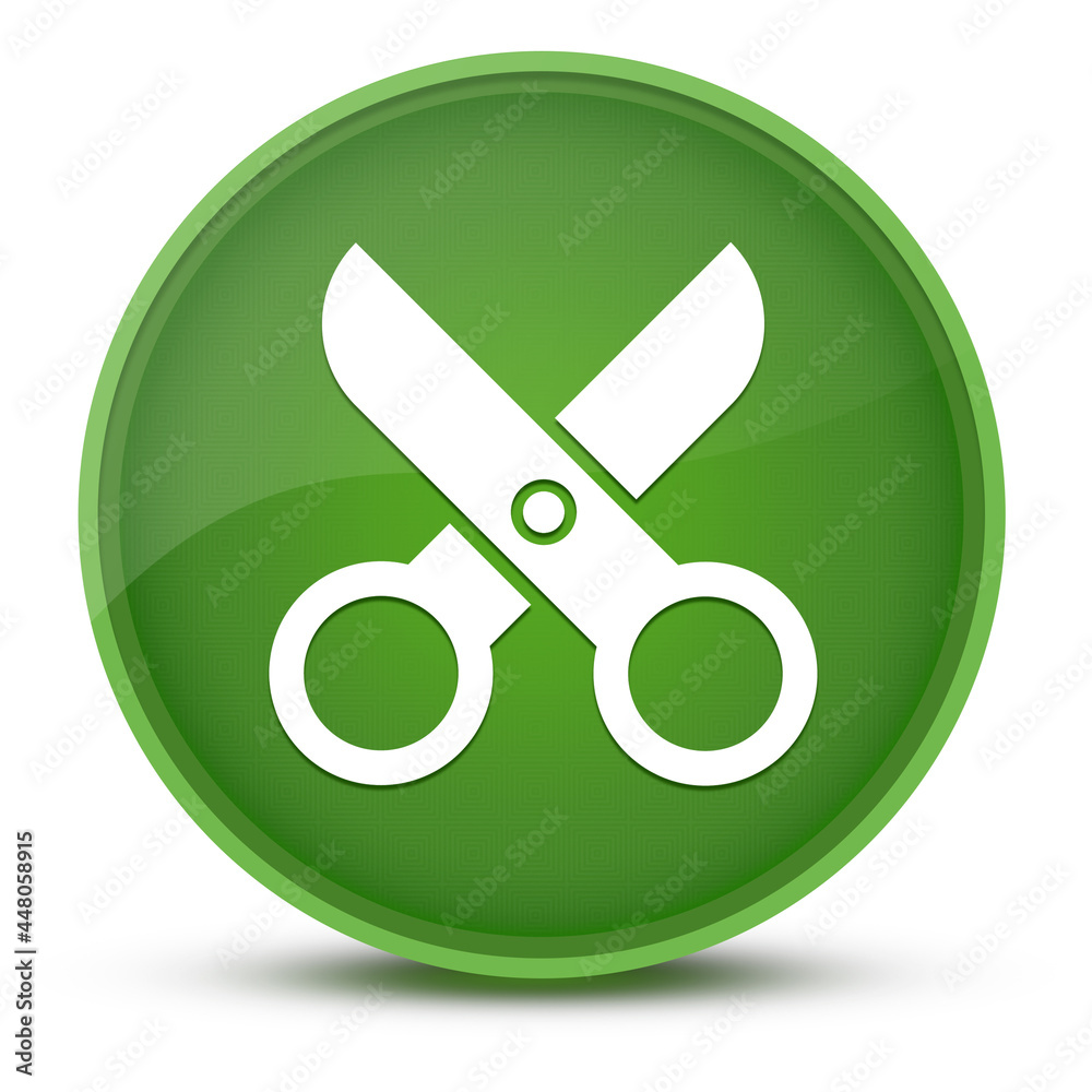 Scissors luxurious glossy green round button abstract Scissors luxurious glossy green round button abstract