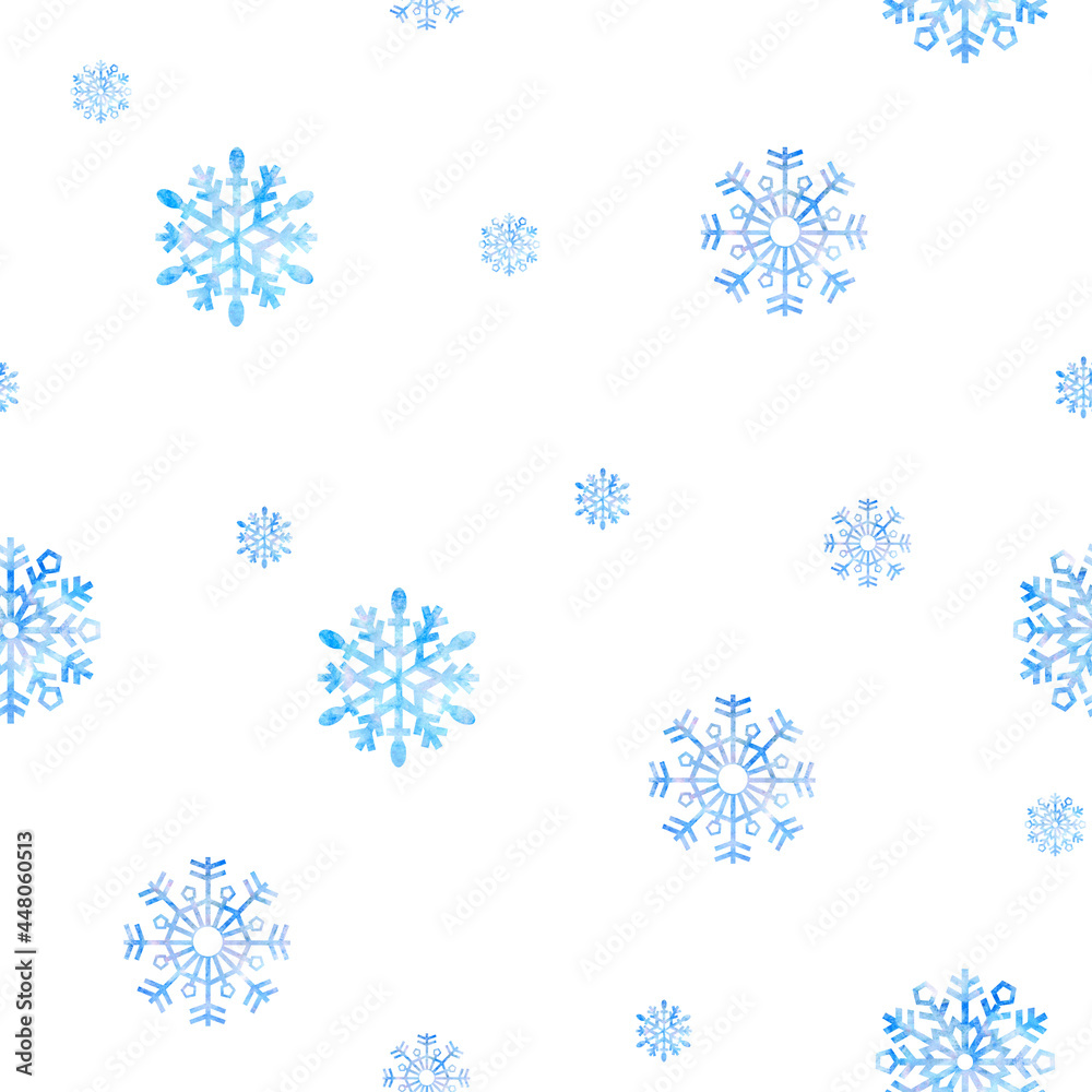Seamless winter background with watercolor snowflakes