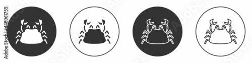 Black Crab icon isolated on white background. Circle button. Vector