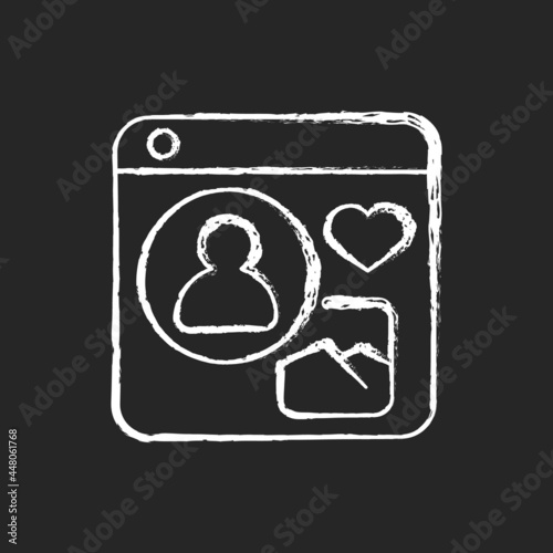 Social networks chalk white icon on dark background. Online platform for building social relationships. Finding like-minded individuals. Share photos. Isolated vector chalkboard illustration on black