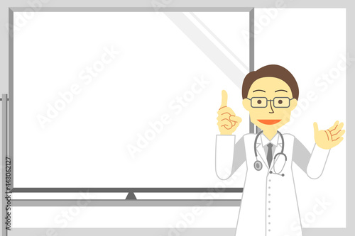 説明をするドクター※Affinity Designerのみで作成