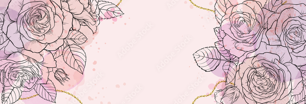banner background of creative minimalist hand draw illustration floral outline roses pastel biege, simple watercolor stain for wall decoration, postcard, brochure cover design, banner beauty web cite banner background of creative minimalist hand draw illustration floral outline roses pastel biege, simple watercolor stain for wall decoration, postcard, brochure cover design, banner beauty web cite