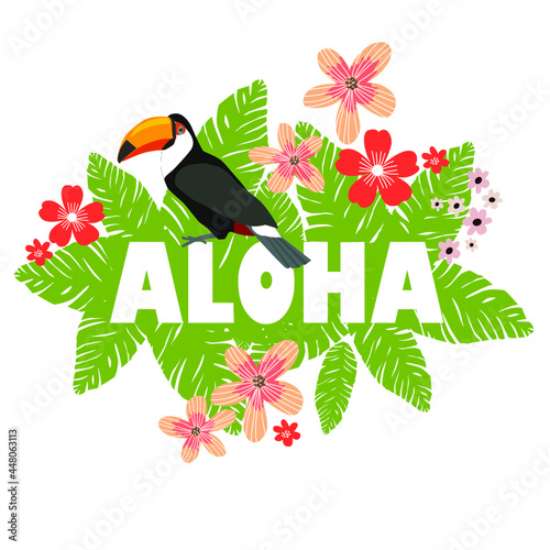 Font vector illustration of toucan with a cheerful 