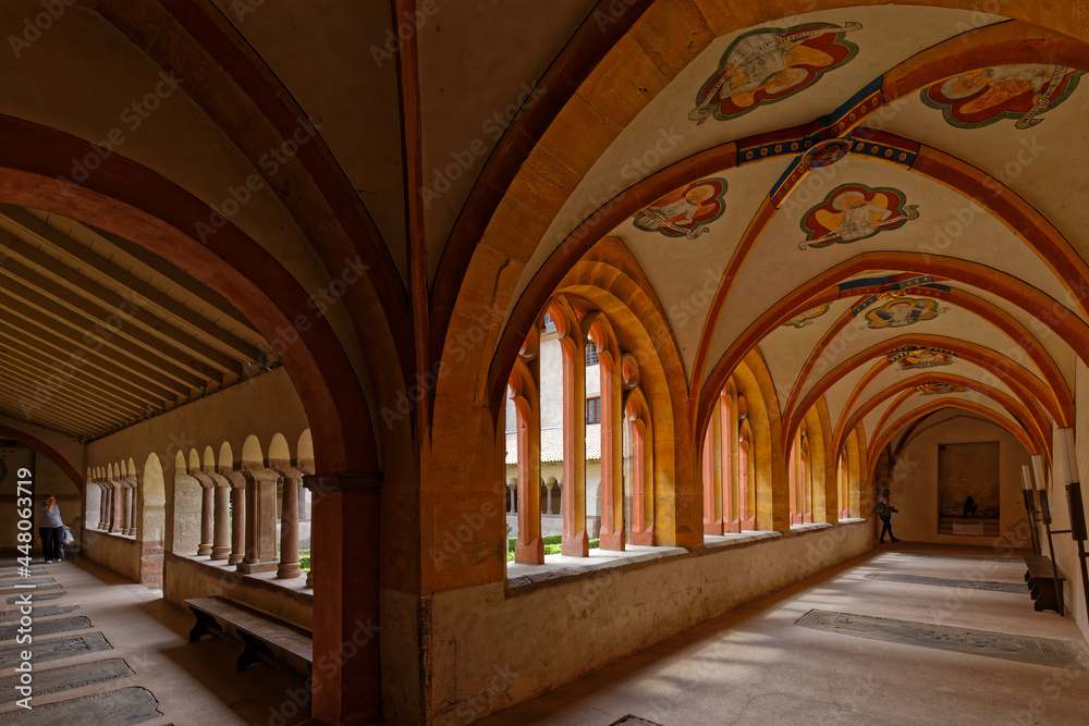 Fototapeta premium STRASBOURG, FRANCE, June 24, 2021 : Inside the arches of Saint-Pierre-le-Jeune Protestant Church cloister.