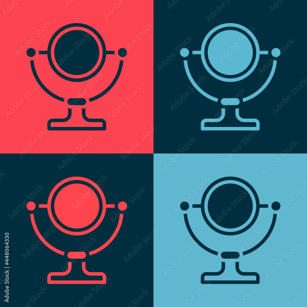Fototapeta premium Pop art Round makeup mirror icon isolated on color background. Vector