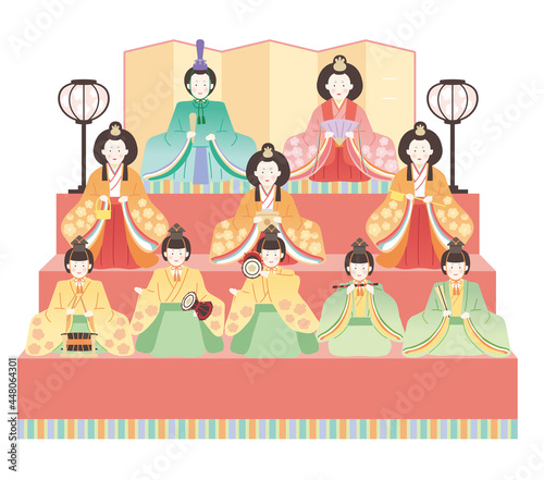 ひな祭り　シンプルでかわいい雛飾りのイラストレーション