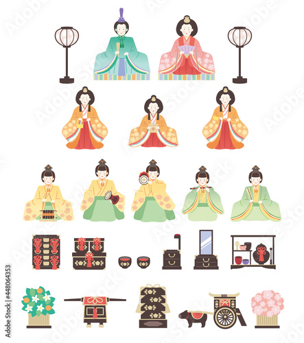 ひな祭り　シンプルでかわいい雛飾りのイラストレーション