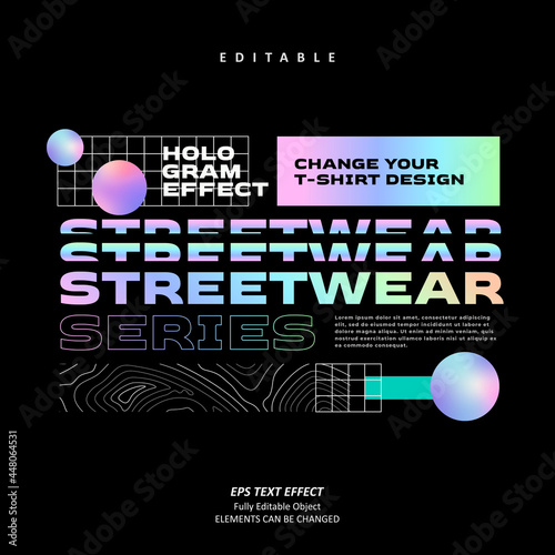 Hologram Poster Streetwear Stacked text effect editable premium vector
