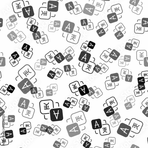 Black Translator icon isolated seamless pattern on white background. Foreign language conversation icons in chat speech bubble. Translating concept. Vector