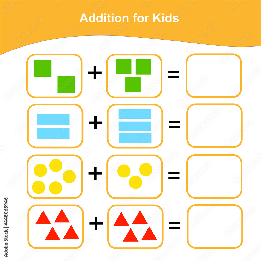 Counting Game for Preschool Children. Math Worksheet for Preschool. Geometric shapes theme. Educational printable math worksheet. Additional math for kids. Vector illustration. Counting Game for Preschool Children. Math Worksheet for Preschool. Geometric shapes theme. Educational printable math worksheet. Additional math for kids. Vector illustration.