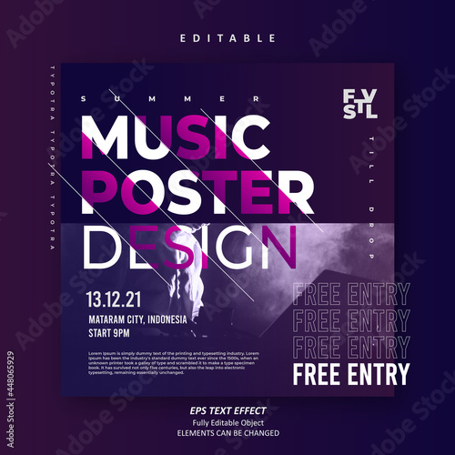Music Poster Design Gradient text effect editable premium vector