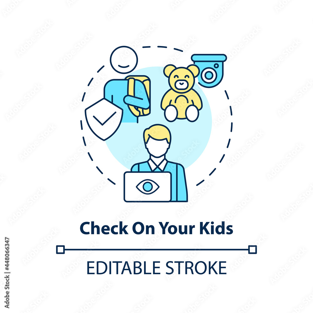 Check on your kids concept icon. Camera security systems. Remote monitoring abstract idea thin line illustration. Children behaviour control. Vector isolated outline color drawing. Editable stroke