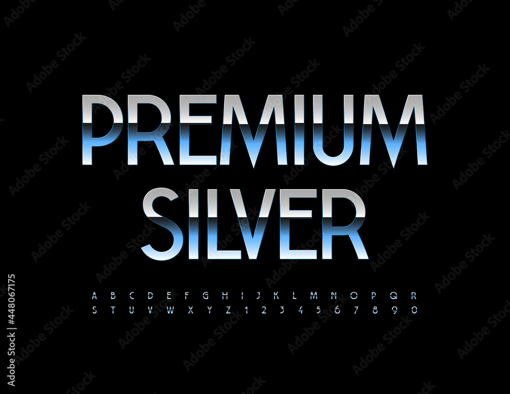 Vector Premium Silver Alphabet Letters and Numbers set. Elegant metallic Font Vector Premium Silver Alphabet Letters and Numbers set. Elegant metallic Font