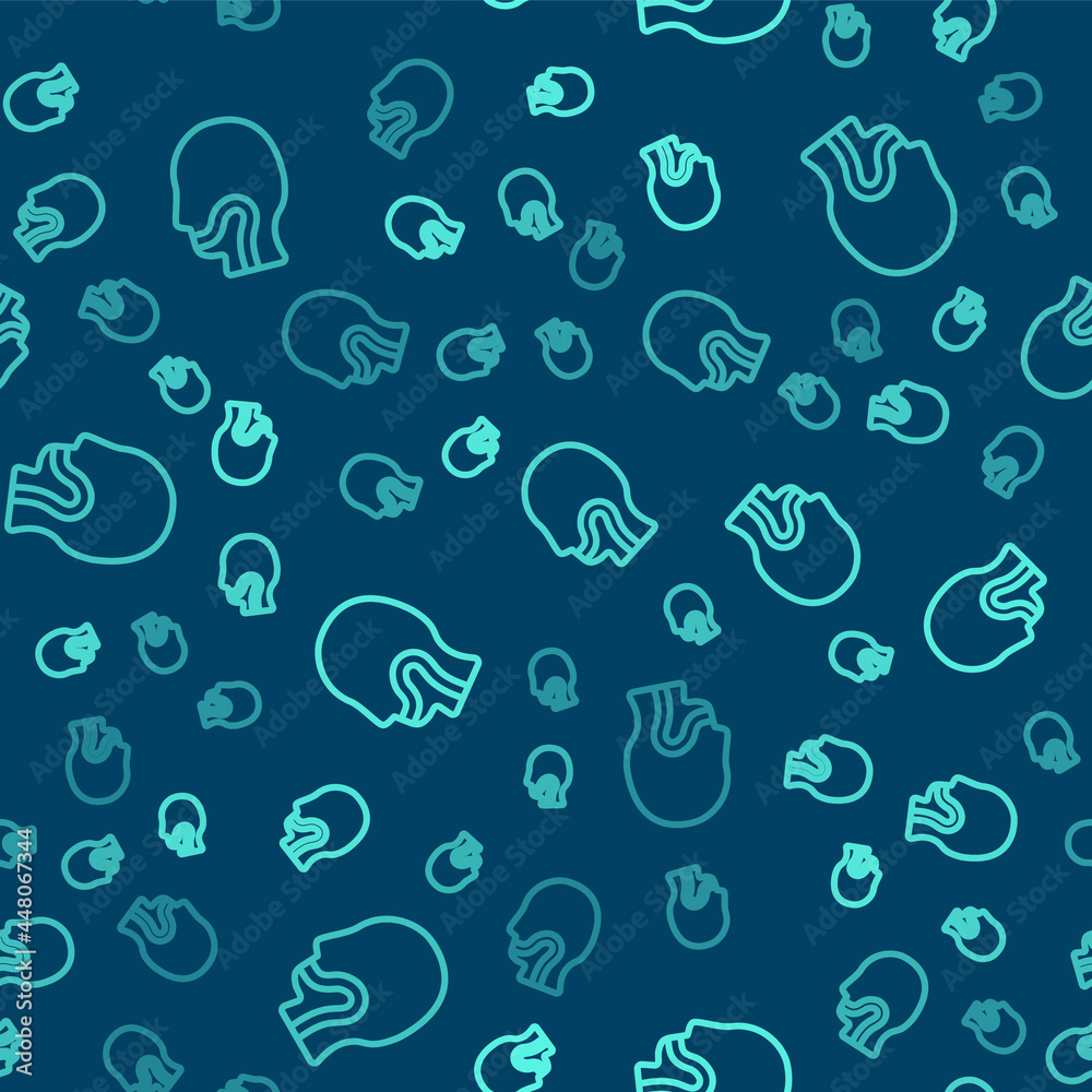 Green line Sore throat icon isolated seamless pattern on blue background. Pain in throat. Flu, grippe, influenza, angina. Healthcare and medical. Vector Green line Sore throat icon isolated seamless pattern on blue background. Pain in throat. Flu, grippe, influenza, angina. Healthcare and medical. Vector