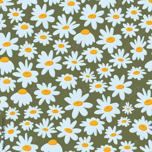 Daisy chamomile vector seamless pattern. Pretty floral summer background in small flowers. The elegant template for fashion prints. Hand-drawn design for paper, cover, fabric, interior decor.