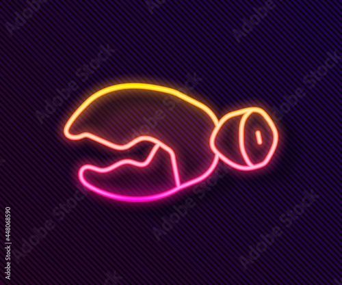 Glowing neon line Lobster or crab claw icon isolated on black background. Vector