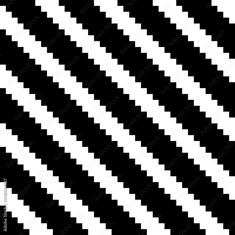 Pixel black and white diagonal stripes. Vector seamless diagonals.