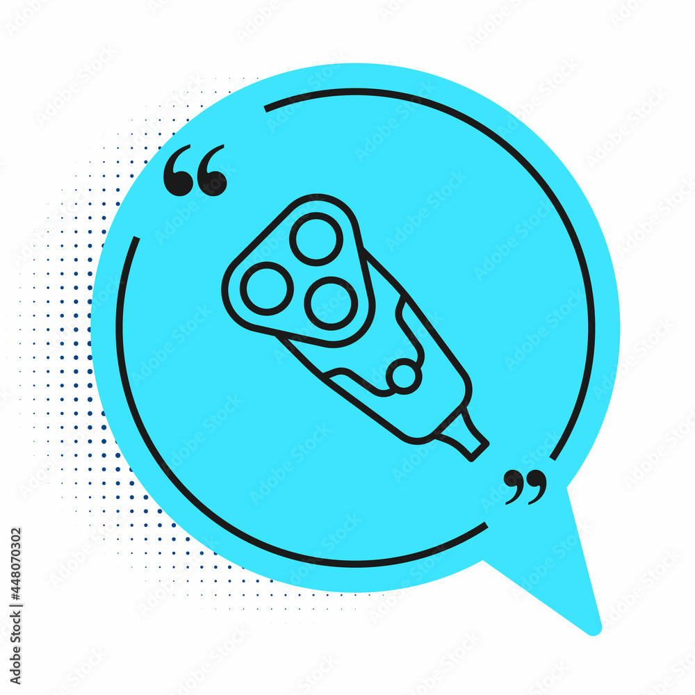 Black line Electric razor blade for men icon isolated on white background. Electric shaver. Blue speech bubble symbol. Vector Black line Electric razor blade for men icon isolated on white background. Electric shaver. Blue speech bubble symbol. Vector