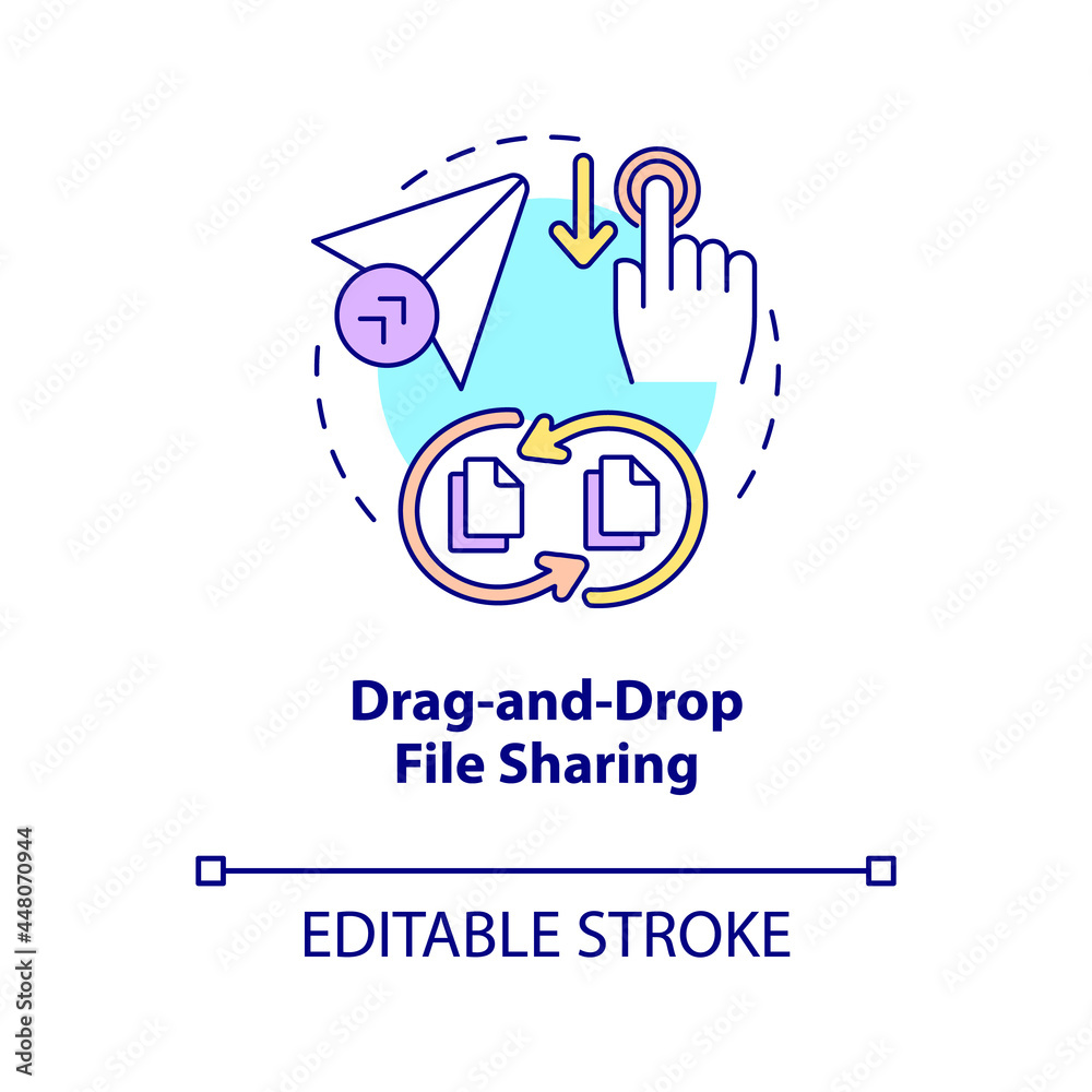 Drag and drop file sharing concept icon. Digital data transformations service. Messaging software abstract idea thin line illustration. Vector isolated outline color drawing. Editable stroke