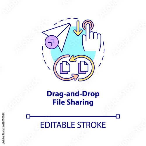 Drag and drop file sharing concept icon. Digital data transformations service. Messaging software abstract idea thin line illustration. Vector isolated outline color drawing. Editable stroke