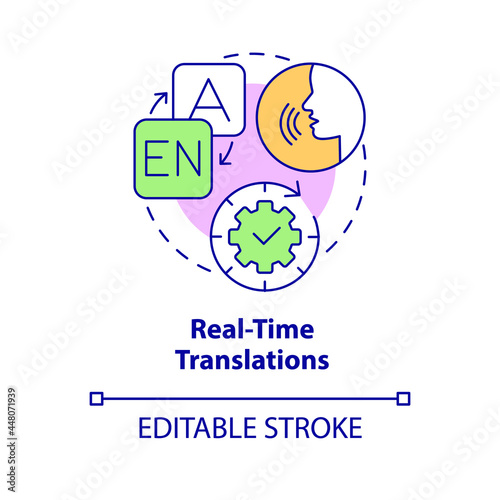 Real time translation concept icon. Translator for voice messages. App service. Messenger software abstract idea thin line illustration. Vector isolated outline color drawing. Editable stroke