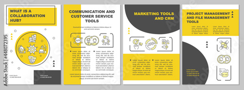 Online collaboration brochure template. Communication for work. Flyer, booklet, leaflet print, cover design with linear icons. Vector layouts for presentation, annual reports, advertisement pages