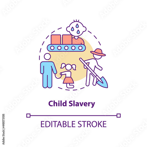 Child slavery concept icon. Kids labour exploitation abstract idea thin line illustration. Children are victims of enslavement. Vector isolated outline color drawing. Editable stroke