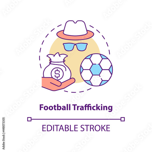 Football trafficking concept icon. Illegal exploitation abstract idea thin line illustration. Traffickers convince to pay funds. Vector isolated outline color drawing. Editable stroke