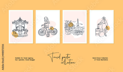Minimal hand drawn travel vector illustration set for wall art or poster design.