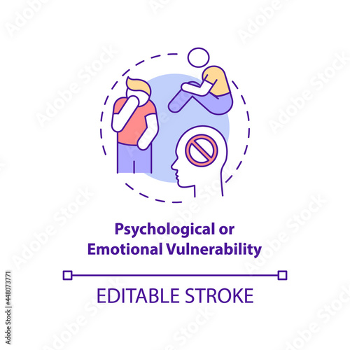 Psychological or emotional vulnerability concept icon. Post traumatic stress disorder abstract idea thin line illustration. Mental trauma. Vector isolated outline color drawing. Editable stroke