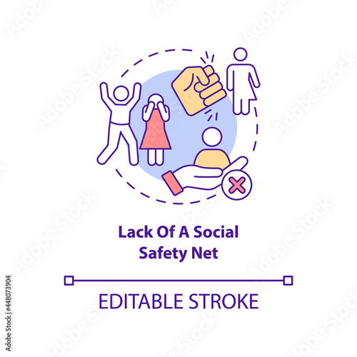 Lack of social safety net concept icon. Human trafficking cause abstract idea thin line illustration. Lack of human rights for marginal groups.Vector isolated outline color drawing. Editable stroke